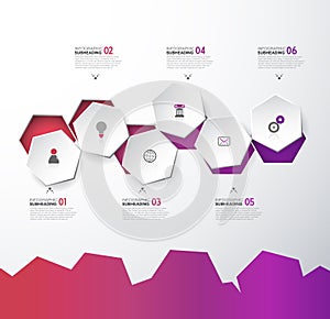 Infographic template with six hexagons and icons - light version
