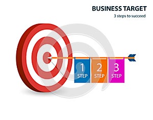 Infographic template with target and dart. Business target. 3 steps to succeed. business step options, banner, web design.Vector