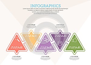 Infographic template with visual icons. 5 stages of business, training, marketing or financial success