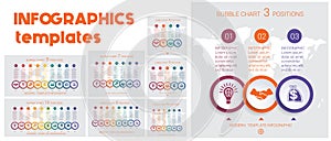 Infographic templates. Charts business infographic step by step 3 4 5 6 7 8 9 10 positions colorful bubbles