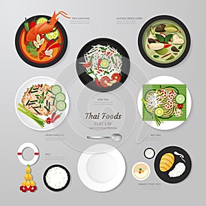 Infographic Thai foods business flat lay idea. Vector illustrati