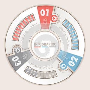 Infographic three steps with progress bar