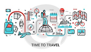 Infographic Time to Travel concept, modern flat thin line vector illustration