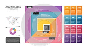 Infographic Timeline calendar diagram template for business. 4 Steps Modern roadmap with square topics, for vector infographics,