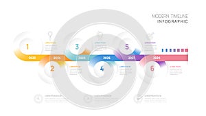 Infographic Timeline diagram template for business. 6 Steps Modern roadmap with circle topics, for vector infographics, flow