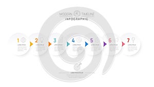 Infographic Timeline diagram template for business. 7 Steps Modern roadmap with circle topics, for vector infographics, flow