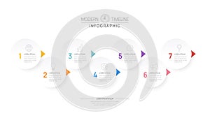 Infographic Timeline diagram template for business. 7 Steps Modern roadmap with circle topics, for vector infographics, flow