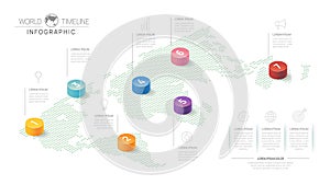 Infographic Timeline diagram template for business. 7 Steps Modern roadmap with world map, for vector infographics, flow charts,