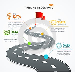 Infographic Timeline and Road with Pointer. Vector photo