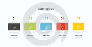 Infographic Timeline Squre elements diagram template for business. 5 successive Steps Modern roadmap with squre topics, flat