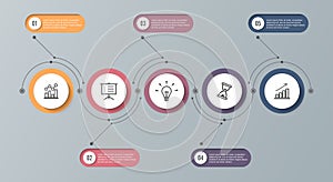 Infographic timeline template with 5 options. Can be used as a chart, diagram, graph for business presentation, annual report, bro