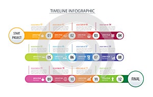 Infographic timeline 1 year template business concept arrows.Vector can be used for workflow layout, diagram, number step up
