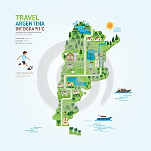 Infographic travel and landmark argentina map shape template design. country navigator concept vector illustration / graphic or w