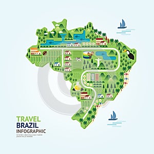 Infographic travel and landmark brazil map shape template design