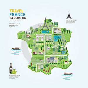 Infographic travel and landmark france map shape template design