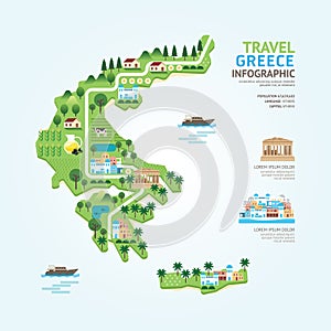 Infographic travel and landmark greece map shape template design