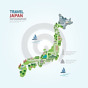 Infographic travel and landmark japan map shape template design.