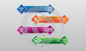 Infographic vector box shape design  with icons and 4 options or steps.