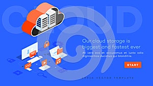 Infographic vector cloud data center illustration.