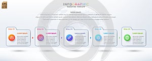 Infographic vector design Business colorful template folder. circle icon 5 options in minimal style. You can used for Marketing