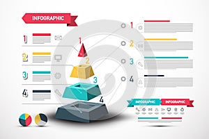 Infographic Vector Design with Pyramid and Sample Texts. Four Steps Infographics Layout.