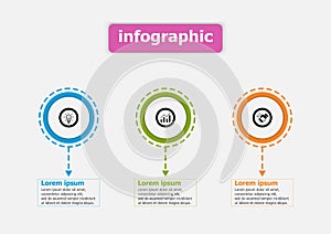 The infographic vector design template for illustration. Planning timeline three steps infographics design vector template.
