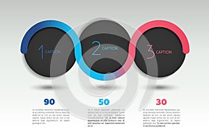 Infographic vector option banner with 3 steps. Color spheres, balls, bubbles.