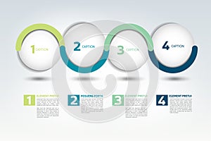 Infographic vector option banner with 4 steps. Color spheres, balls, bubbles.