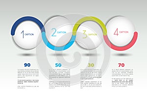 Infographic vector option banner with 4 steps. Color spheres, balls, bubbles.