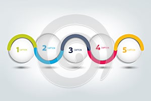 Infographic vector option banner with 5 steps. Color spheres, balls, bubbles.