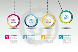 Infographic vector option banner with pendulum. Color spheres, balls, bubbles.