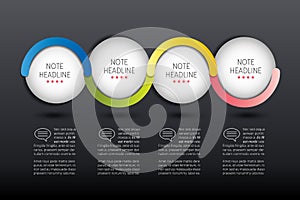 Infographic vector option banner with 4 steps. Color spheres, balls, bubbles