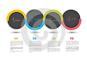 Infographic vector option banner with 4 steps. Color spheres, balls, bubbles.