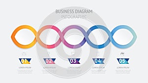 Infographic vector template with 5 steps for business. 3D paper geometric label. for content, brochure, diagram, timeline, web