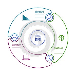 Infographic vector template. Circular chart with 3 options, steps or parts and arrows