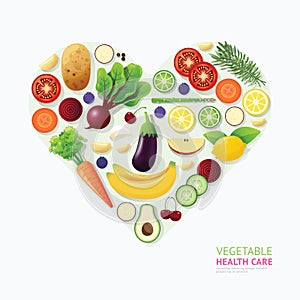 Infographic vegetable and fruit food health care heart shape