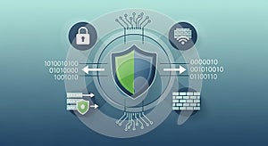 Cybersecurity Shield Concept Digital Data Protection, Firewall, and Network Security