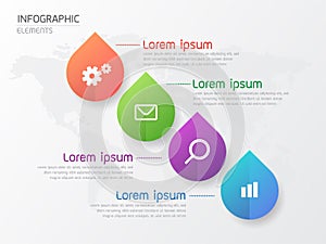 Infographic water drop figure on world map grey background,vector illustration.