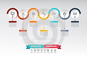 Infographic Web Design with Paper Cut Circles, Sample Text and Icons. Data Flow Infographics Layout