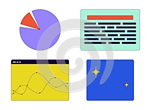 Infographic web pages 2D linear cartoon objects set