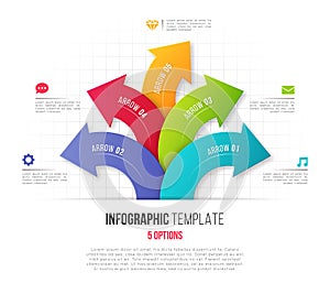 Infographics with 5 option branching circular arrows. Vector tem