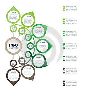 Infographics with 7 options. Eco Business presentation concept with seven parts, steps or processes. Green Technology