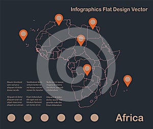 Infographics Africa map outline, flat design, color blue orange
