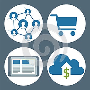 Infographics background E-commerce. Business concept set icons mobile marketing and online shopping