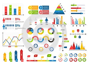 Infographics chart set. Charts result graphs icons statistics financial data diagrams. Isolated analysis vector elements