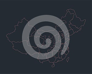 Infographics China map outline, flat design, color blue orange blank