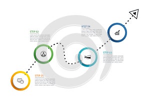 Infographics circle step timeline business with 4 number data template. Vector illustration abstract background