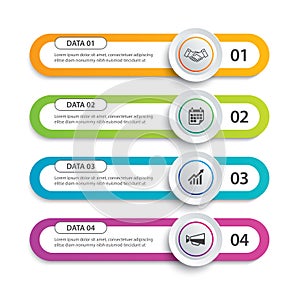 Infographics circle and tab index in horizontal paper with 4 data template. Vector illustration abstract background. Can be used