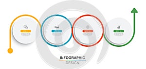 Infographics circle timeline with 4 number data template. Vector illustration abstract background