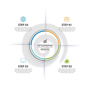 Infographics circle timeline with 4 number data template. Vector illustration abstract background